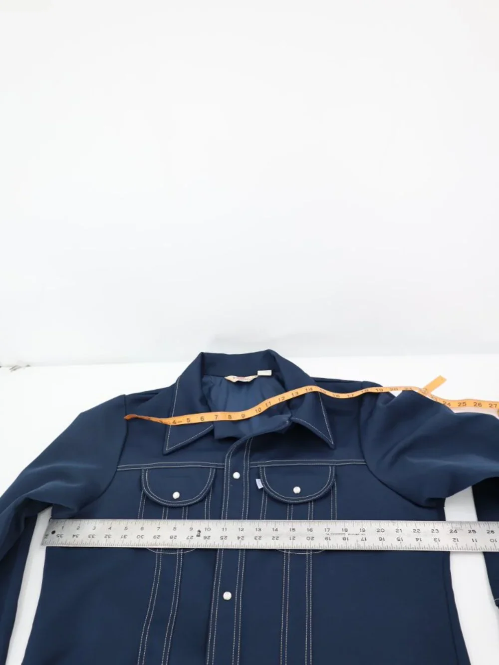 VTG Levis Panatela tops Jacket Mens XL Blue Western pearl Snap button 70s pocket - Picture 12 of 15